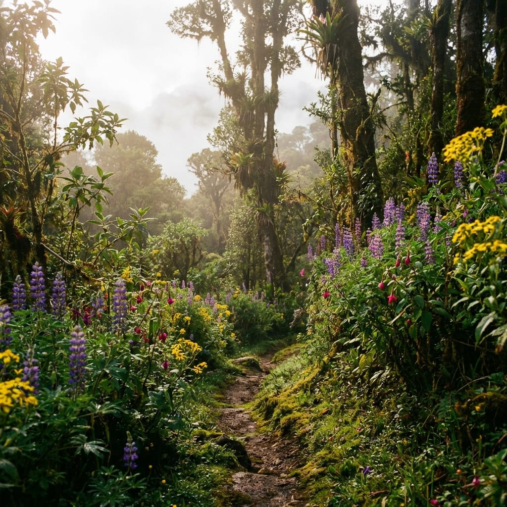 Flores silvestres del bosque de niebla